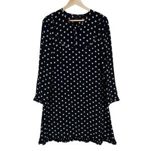 J. Crew Women Dress 6 Silk Star Print Black Long Sleeve Mini Ruffle Hem Gothcore